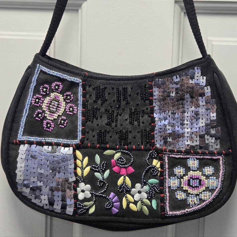 Vintage Liz Claiborne Black Sequin And Sea Beads Purse